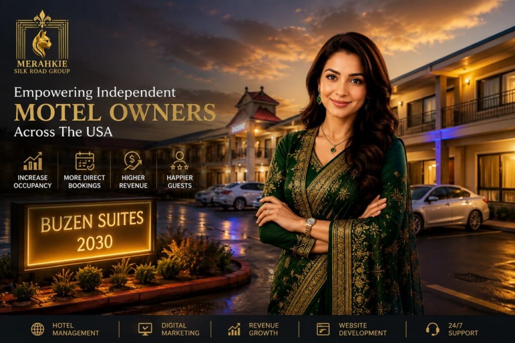 Professional Hotel OTA Management dashboard showing booking optimization, revenue management, pricing strategy, and increased hotel occupancy.